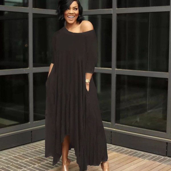 Solid color irregular off-the-shoulder dress YX9283