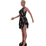 Printed fake two piece pants skirt Y1326