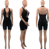Solid color sexy halter suspender jumpsuit QS5093
