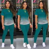 Classic casual solid color gradient long and short sleeve two-piece suit M1135