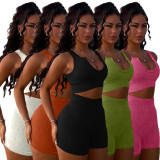 Sexy solid color deep V thickened threaded sports two-piece suit YX9281