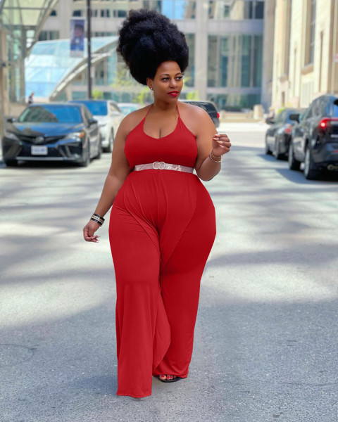 Solid color ruffled tie halterneck jumpsuit YX9288