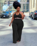 Solid color ruffled tie halterneck jumpsuit YX9288