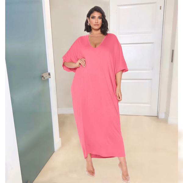 Sexy fashion solid color deep V loose dress casual dress YX9289