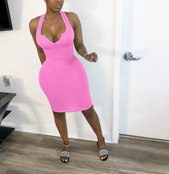 Women's sexy deep V vest dress YX9213