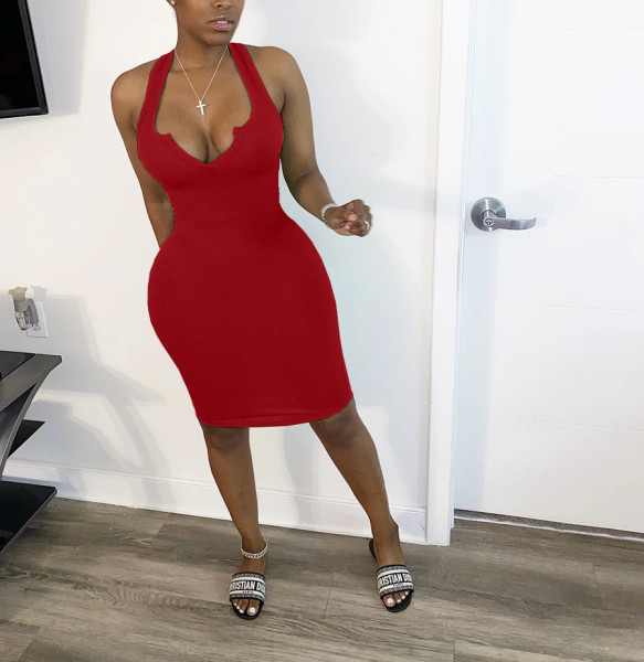 Women's sexy deep V vest dress YX9213