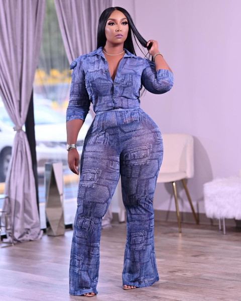 Fashion print loose version two-piece suit PQ8658