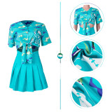 Digital skull print loose button shirt pleated fashion sexy two-piece skirt SZ8120