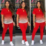 Classic casual solid color gradient long and short sleeve two-piece suit M1135