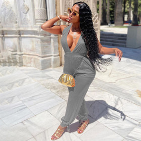 Solid color slim-fit bodice jumpsuit QS51010