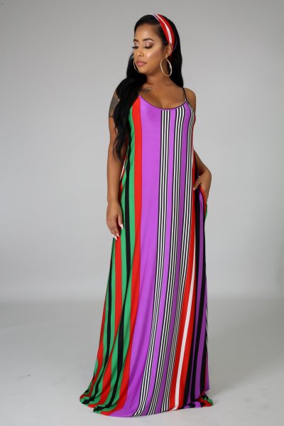Strapless back striped loose dress M1042