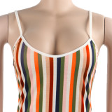 Sexy colorful striped dress, backless strappy nightclub dress F95