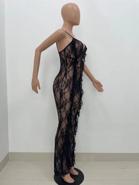 Sexy nightclub lace ruffled big flared jumpsuit YX9286