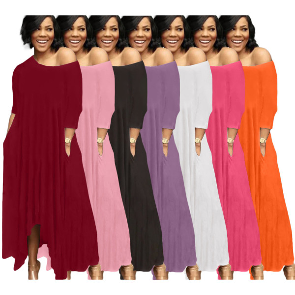 Solid color irregular off-the-shoulder dress YX9283
