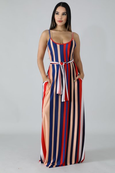 Strapless back striped loose dress M1042