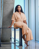 Temperament commuting, solid color wide-legged leisure two-piece suit PQ8656