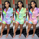 Digital positioning camouflage printing buttons silky fashionable sexy 2-piece set SZ8152