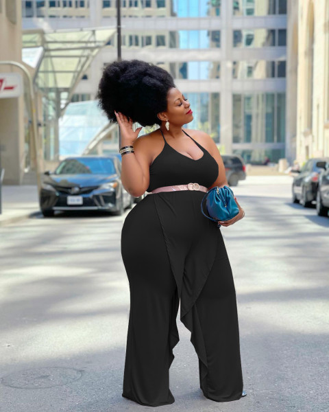 Solid color ruffled tie halterneck jumpsuit YX9288