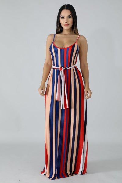 Strapless back striped loose dress M1042