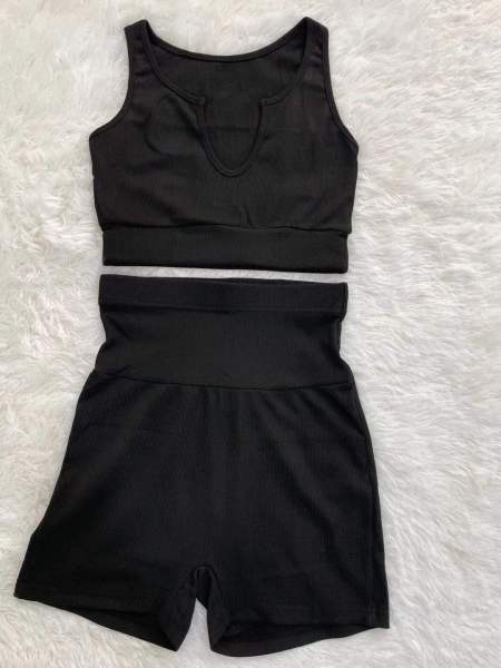 Sexy solid color deep V thickened threaded sports two-piece suit YX9281