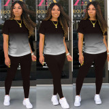 Classic casual solid color gradient long and short sleeve two-piece suit M1135