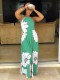 Lotus print strapless dress with turban M901