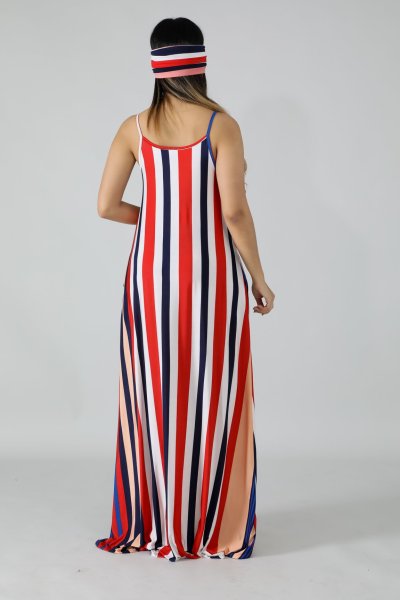 Strapless back striped loose dress M1042
