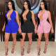 Solid color sexy halter suspender jumpsuit QS5093