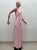 Solid color ruffled tie halterneck jumpsuit YX9288