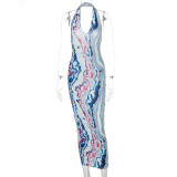 Fashionable sexy V-neck dress with slim halter neck D155229A