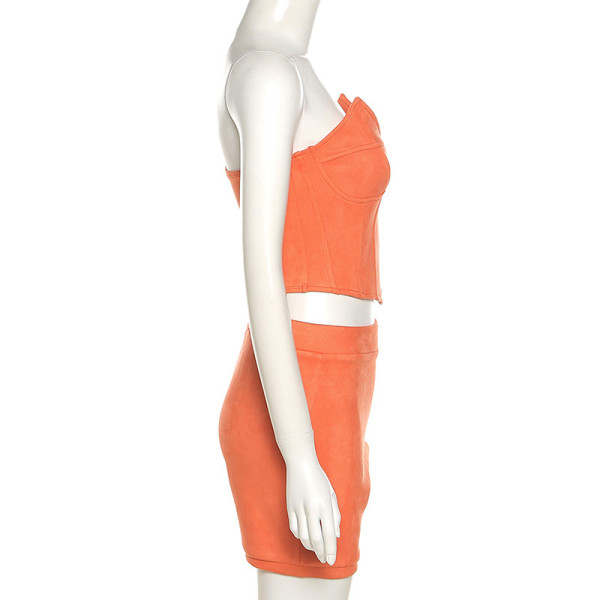 Summer women's new sexy low-cut one-word shoulder-wrapped chest vest and hip shorts casual suit K21S04399