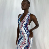 Fashionable sexy V-neck dress with slim halter neck D155229A