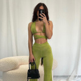 New women's sexy hollow vest fashion slim slim pants suit women K21S03239