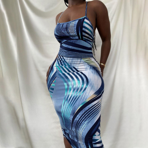 New style sling halter print dress D145062X