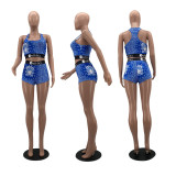 Two-piece fashion casual pattern vest sports suit W8390