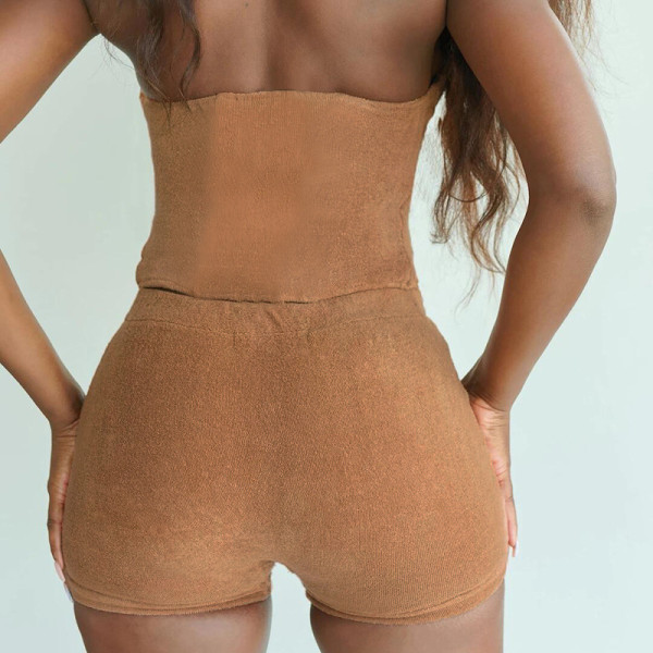 Summer women's new sexy low-cut one-word shoulder-wrapped chest vest and hip shorts casual suit K21S04399