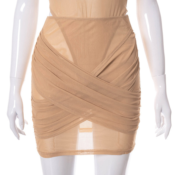 Summer new solid color mesh stitching sling V-neck halter perspective suit K21ST403