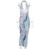 Fashionable sexy V-neck dress with slim halter neck D155229A
