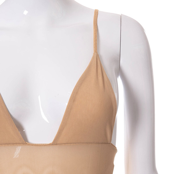 Summer new solid color mesh stitching sling V-neck halter perspective suit K21ST403
