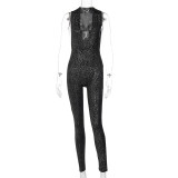 Nightclub Europe and the United States sexy v-neck sequined slim fit pants P072695W