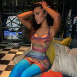 Summer sexy see-through halter lace-up dress D165519K