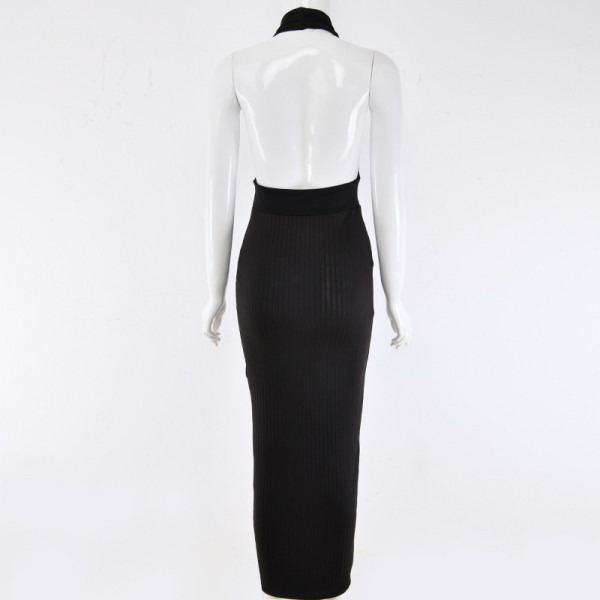 Halter Deep V-neck Open Back Fashion Skinny Hollow Dress FD8133