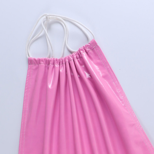 Nightclub style mini skirt, new tight sexy bag hip halter neck open back bright leather dress YJ21019