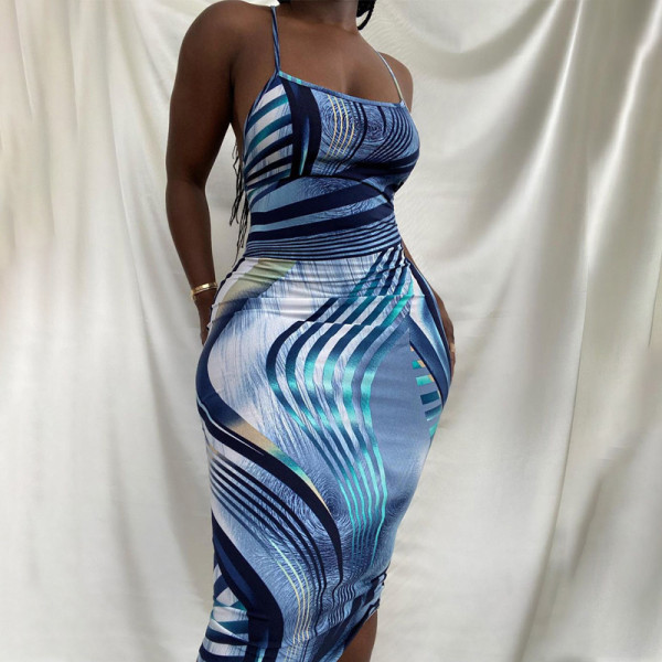New style sling halter print dress D145062X