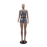 Two-piece fashion casual pattern vest sports suit W8390