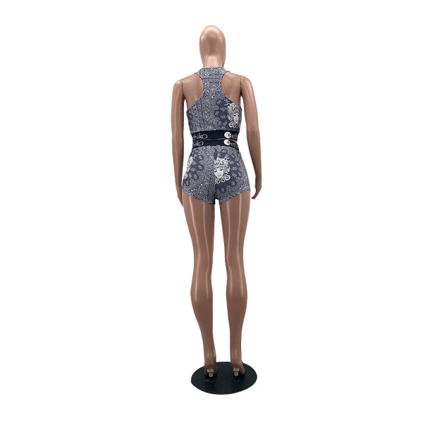 Two-piece fashion casual pattern vest sports suit W8390