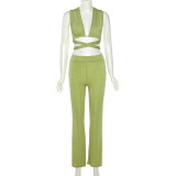 New women's sexy hollow vest fashion slim slim pants suit women K21S03239