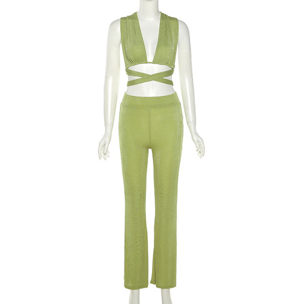 New women's sexy hollow vest fashion slim slim pants suit women K21S03239