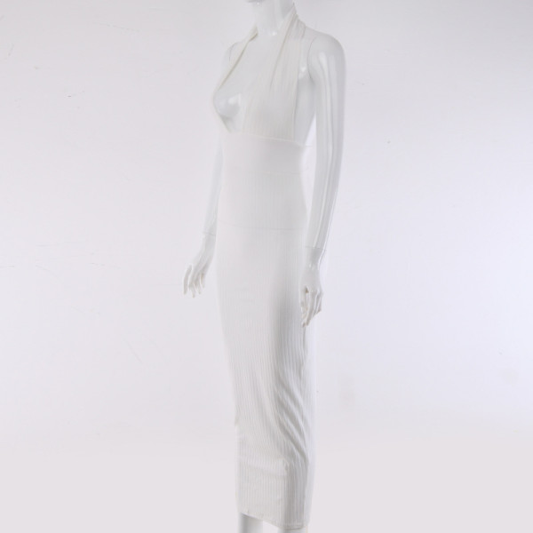 Halter Deep V-neck Open Back Fashion Skinny Hollow Dress FD8133