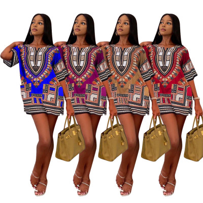 Fashion casual summer African totem dress W8389